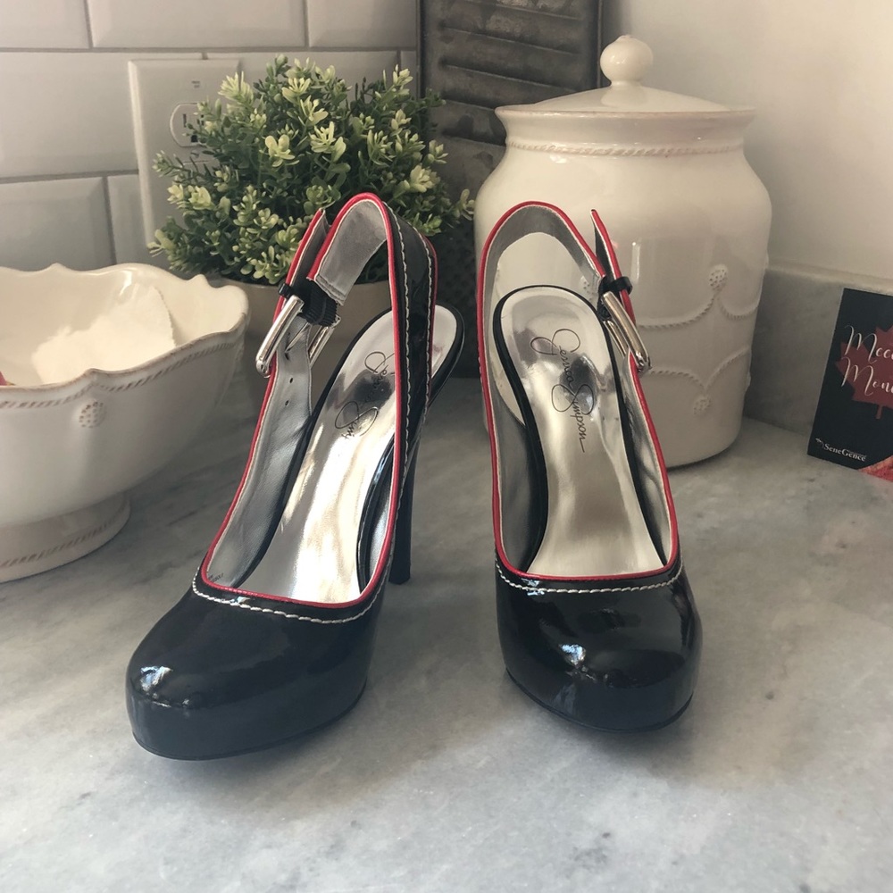 Jessica Simpson Black Patent Leather Sling Backs